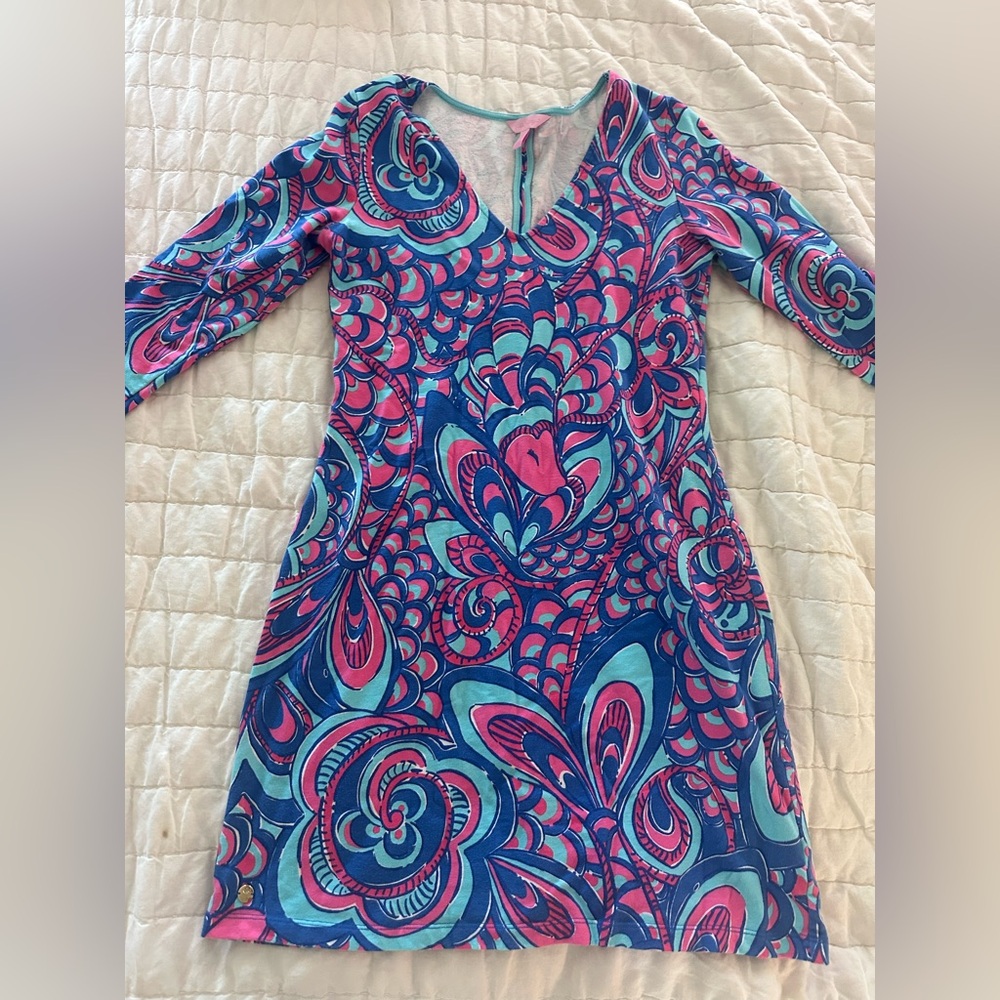 Lilly Pulitzer Blue + Pink Patterned Shift Terry Dress